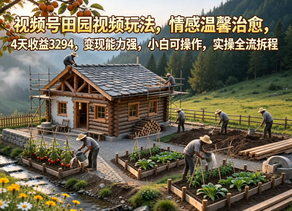 视频号田园视频玩法,情感温馨治愈,4天收益3294,变现能力强,小白可操作,实操全流程拆解-淘金社:轻创终点站