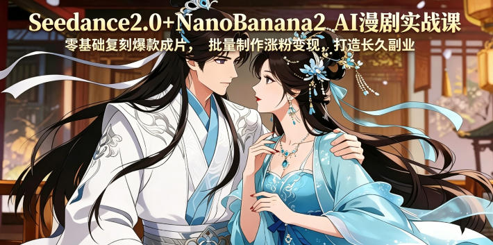 Seedance2.0+NanoBanana2 AI漫剧实战课，零基础复刻爆款成片涨粉变现，打造长久副业收益-淘金社:轻创终点站