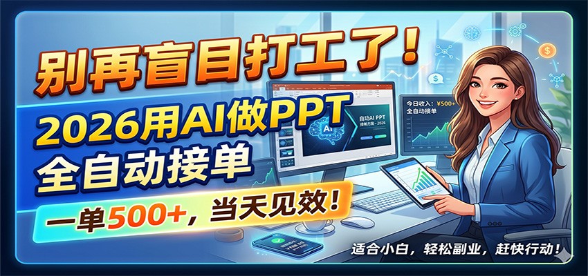 别再盲目打工了！2026用AI做PPT全自动接单，一单5张+，当天见效！-淘金社:轻创终点站