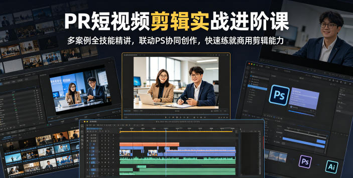 PR短视频剪辑实战进阶课，多案例全技能精讲，联动PS协同创作，快速练就商用剪辑能力-淘金社:轻创终点站