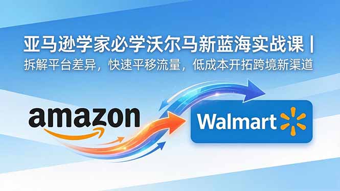 亚马逊卖家必学沃尔玛新蓝海实战课|拆解平台差异,快速平移流量,低成本开拓跨境新渠道-淘金社:轻创终点站