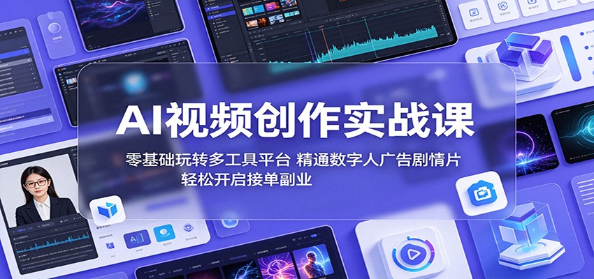 AI视频创作实战课：零基础玩转多工具平台，精通数字人广告、剧情片，轻松开启接单副业-淘金社:轻创终点站