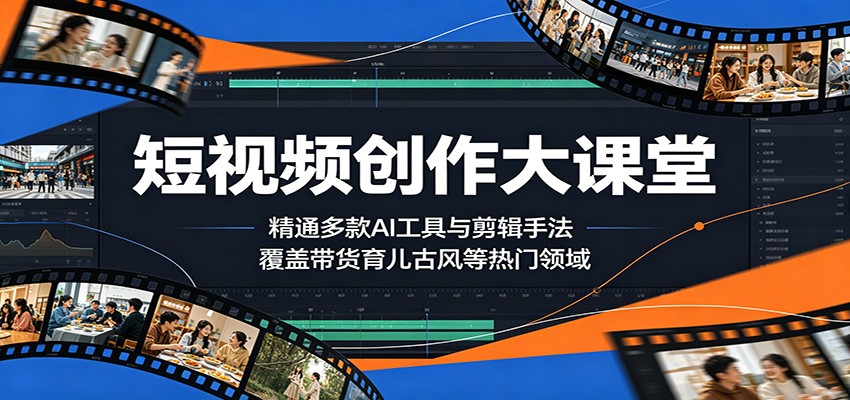 短视频创作大课堂:精通多款AI工具与剪辑手法,覆盖带货、育儿、古风等热门领域-淘金社:轻创终点站