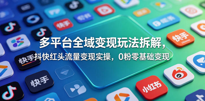 多平台全域变现玩法拆解，抖快红头流量变现实操，0粉零基础变现-淘金社:轻创终点站