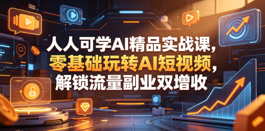 人人可学AI精品实战课,零基础玩转AI短视频,解锁流量副业双增收-淘金社:轻创终点站