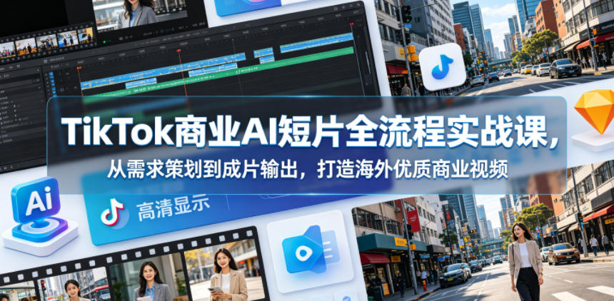 TikTok商业AI短片全流程实战课,从需求策划到成片输出,打造海外优质商业视频-淘金社:轻创终点站