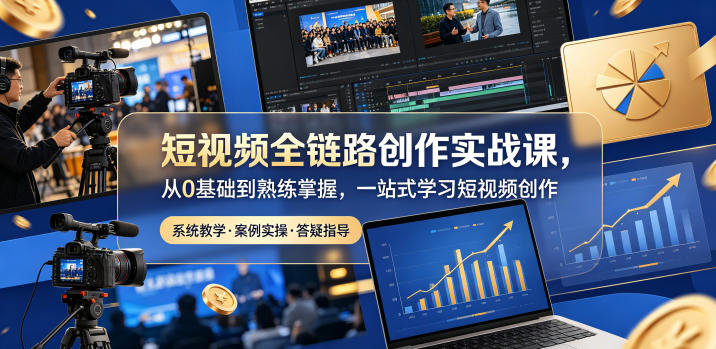 短视频全链路创作实战课，从0基础到熟练掌握，一站式学习短视频创作-淘金社:轻创终点站