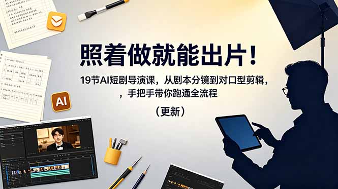 照着做就能出片!19节AI短剧导演课,从剧本分镜到对口型剪辑,手把手带你跑通全流程(更新-淘金社:轻创终点站