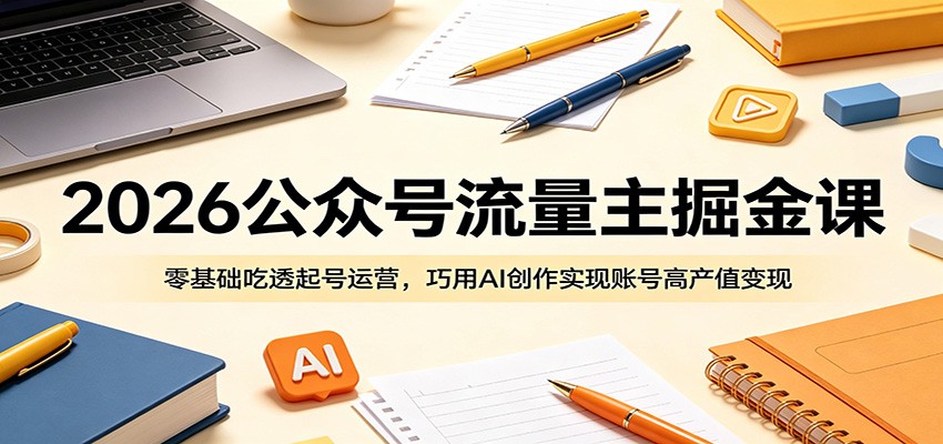 2026公众号流量主掘金课：零基础吃透起号运营，巧用AI创作实现账号高产值变现-淘金社:轻创终点站