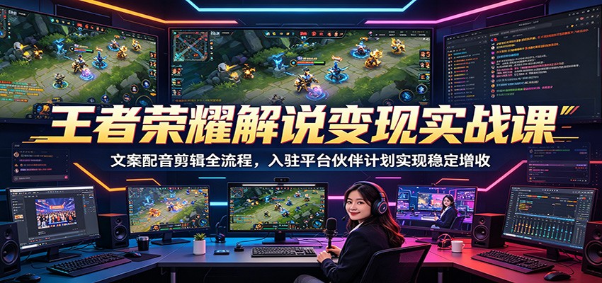 王者荣耀解说变现实战课：文案配音剪辑全流程，入驻平台伙伴计划实现稳定增收-淘金社:轻创终点站