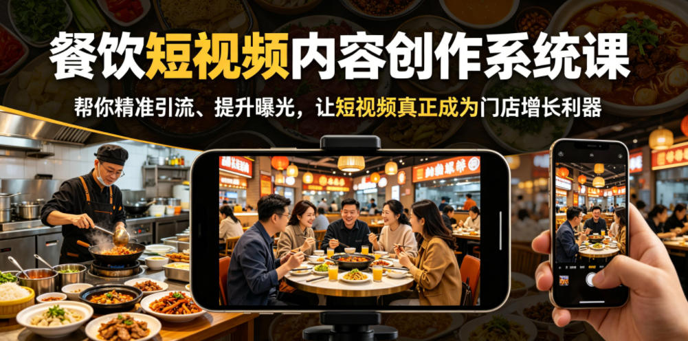 餐饮短视频内容创作系统课,帮你精准引流、提升曝光,让短视频真正成为门店增长利器-淘金社:轻创终点站