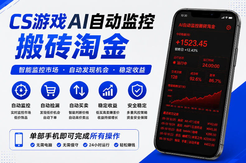 CS游戏AI自动监控搬砖淘金，稳定运行多年，支持任何形式验证，日入300+【揭秘】-淘金社:轻创终点站