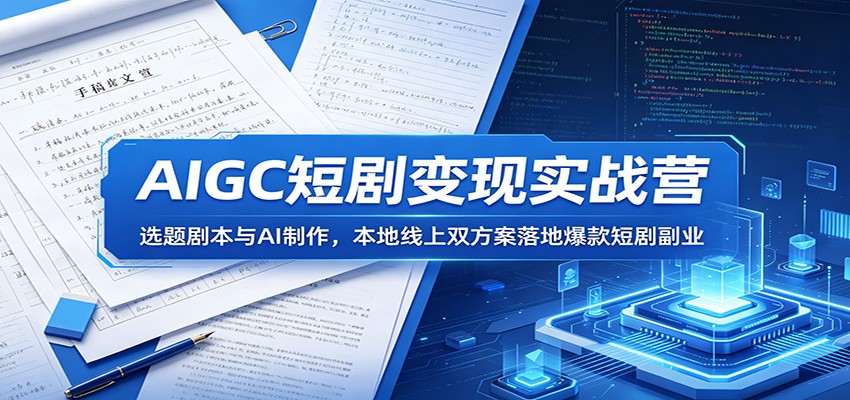 AIGC短剧变现实战营：选题剧本与AI制作，本地线上双方案落地爆款短剧副业-淘金社:轻创终点站