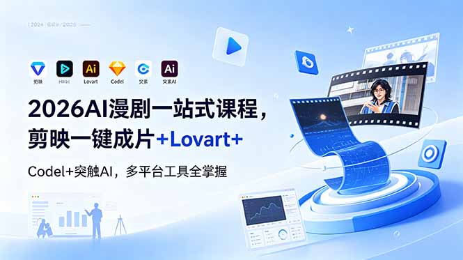 2026AI 漫剧一站式课程,剪映一键成片+Lovart+Codel+突触AI,多平台工具全掌握-淘金社:轻创终点站
