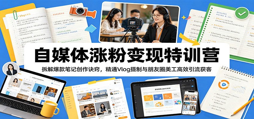 自媒体涨粉变现特训营：拆解爆款笔记创作诀窍，精通Vlog摄制与朋友圈美工高效引流获客-淘金社:轻创终点站