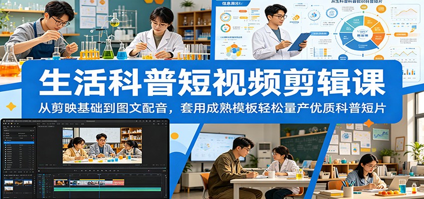 生活科普短视频剪辑课：从剪映基础到图文配音，套用成熟模板轻松量产优质科普短片-淘金社:轻创终点站