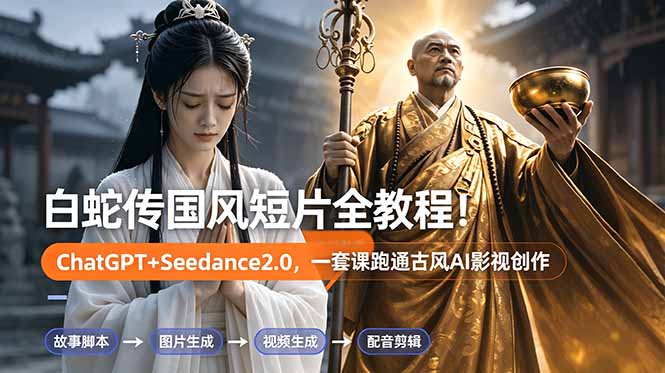 白蛇传-国风短片全教程!ChatGPT+Seedance2.0,一套课跑通古风AI影视创作-淘金社:轻创终点站