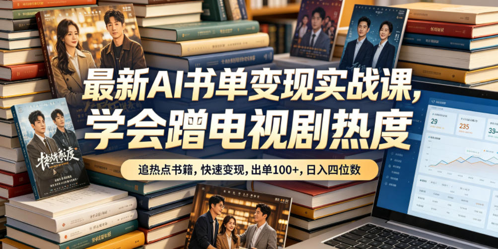 最新AI书单变现实战课,学会蹭电视剧热度,追热点书籍,快速变现,出单100+,日入四位数-淘金社:轻创终点站