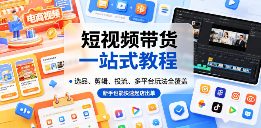 短视频带货一站式教程,选品、剪辑、投流、多平台玩法全覆盖,新手也能快速起店出单-淘金社:轻创终点站