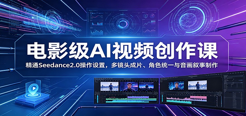 电影级AI视频创作课：精通Seedance2.0操作设置，多镜头成片、角色统一与音画叙事制作-淘金社:轻创终点站
