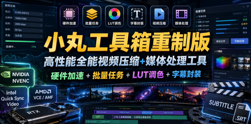小丸工具箱重制版–高性能全能视频压缩+媒体处理工具|硬件加速+批量任务+LUT调色+字幕封装-淘金社:轻创终点站