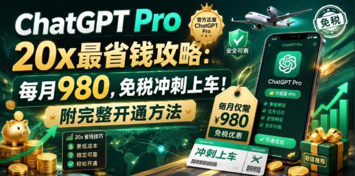 ChatGPT Pro 20x最省钱攻略:每月980,免税冲刺上车!附完整开通方法【文档】-淘金社:轻创终点站