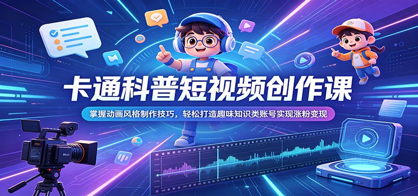 卡通科普短视频创作课：掌握动画风格制作技巧，轻松打造趣味知识类账号实现涨粉变现-淘金社:轻创终点站