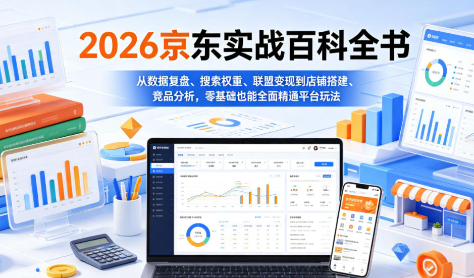 2026京东实战百科全书，从数据复盘、搜索权重、联盟变现到店铺搭建、竞品分析，零基础也能全面精通平台玩法-淘金社:轻创终点站