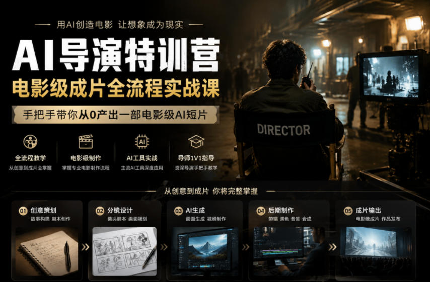 AI导演特训营,电影级成片全流程实战课,手把手带你从0产出一部电影级AI短片-淘金社:轻创终点站