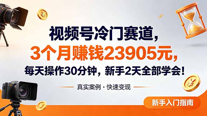 视频号冷门赛道，3个月变现23905元，新手2天学会 每天操作30分钟！-淘金社:轻创终点站