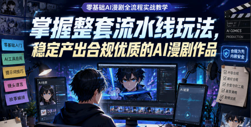 零基础AI漫剧全流程实战教学,掌握整套流水线玩法,稳定产出合规优质的AI漫剧作品-淘金社:轻创终点站