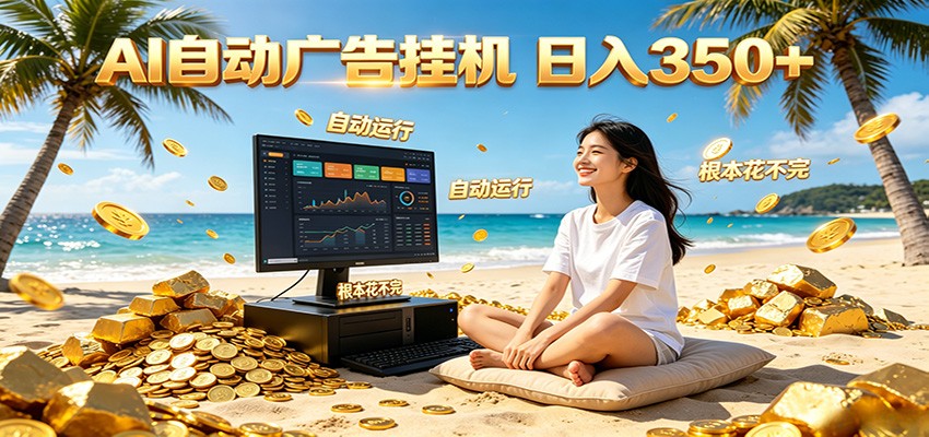 AI自动广告挂机 日入350+ 真正做到躺赚式变现，根本花不完！-淘金社:轻创终点站
