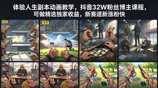 体验人生副本动画教学, 抖音32W粉丝博主课程,可做精选独家收益,新赛道新涨粉快-淘金社:轻创终点站