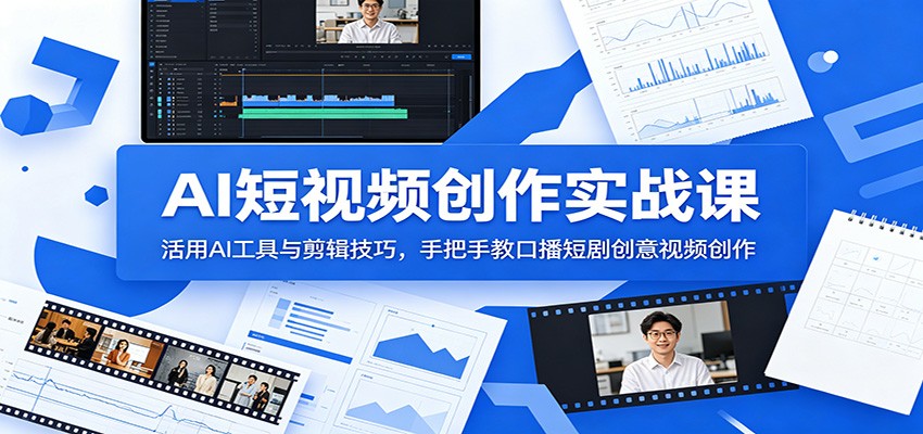 AI短视频创作实战课：活用AI工具与剪辑技巧，手把手教口播短剧创意视频创作-淘金社:轻创终点站
