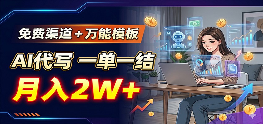 免费渠道+万能模板,AI代写一单一结,月入2W+-淘金社:轻创终点站