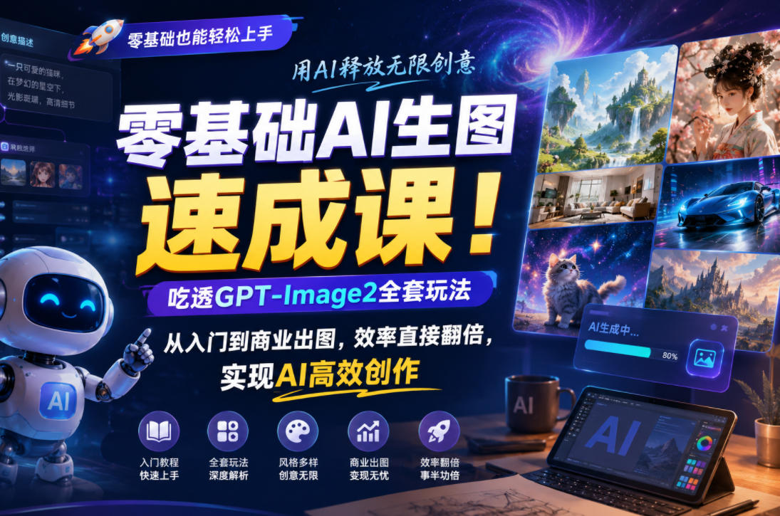 零基础AI生图速成课!吃透GPT-Image2全套玩法,从入门到商业出图,效率直接翻倍,实现AI高效创作-淘金社:轻创终点站