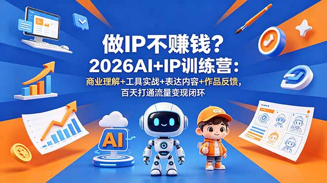 做IP不赚钱?2026AI+IP训练营:商业理解+工具实战+表达内容+作品反馈,百天打通流量变现闭环-淘金社:轻创终点站
