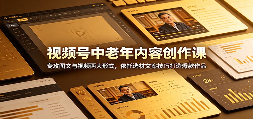 视频号中老年内容创作课：专攻图文与视频两大形式，依托选材文案技巧打造爆款作品-淘金社:轻创终点站