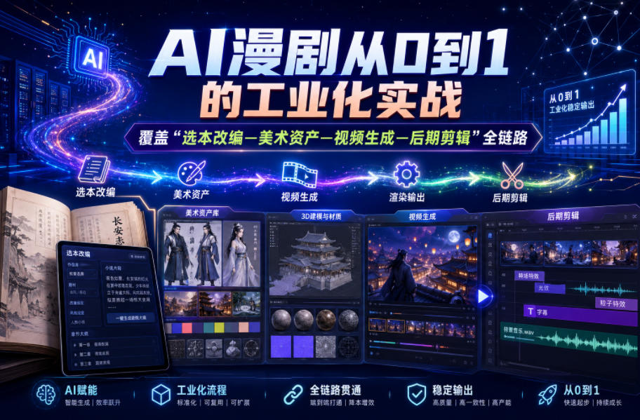 AI漫剧从0到1的工业化实战，覆盖“选本改编—美术资产—视频生成—后期剪辑”全链路(更新6月)-淘金社:轻创终点站