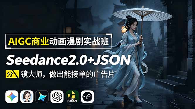 AIGC商业动画漫剧实战班：Seedance2.0+JSON分镜大师，做出能接单的广告片-淘金社:轻创终点站