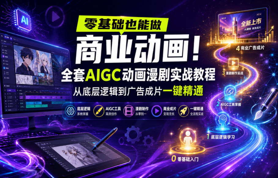 零基础也能做商业动画!全套AIGC动画漫剧实战教程,从底层逻辑到广告成片一键精通-淘金社:轻创终点站