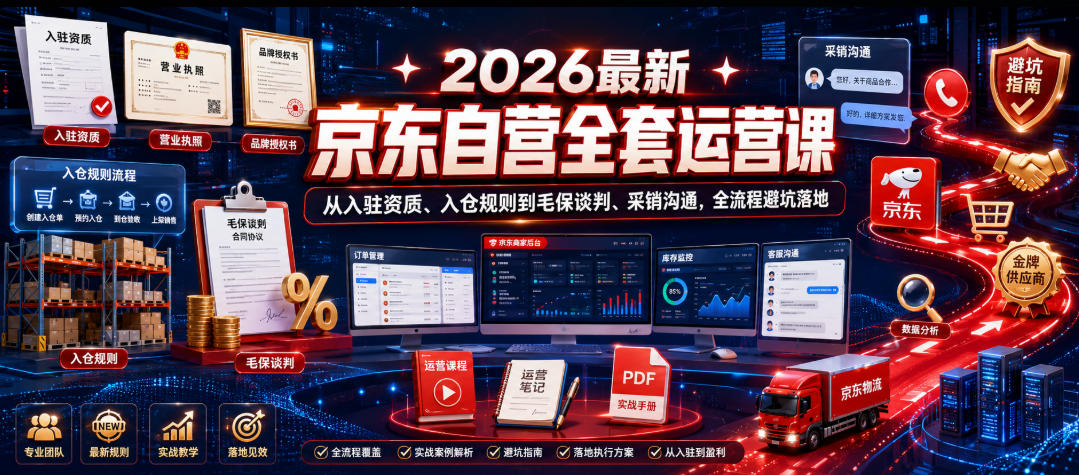 2026最新京东自营全套运营课,从入驻资质、入仓规则到毛保谈判、采销沟通,全流程避坑落地-淘金社:轻创终点站