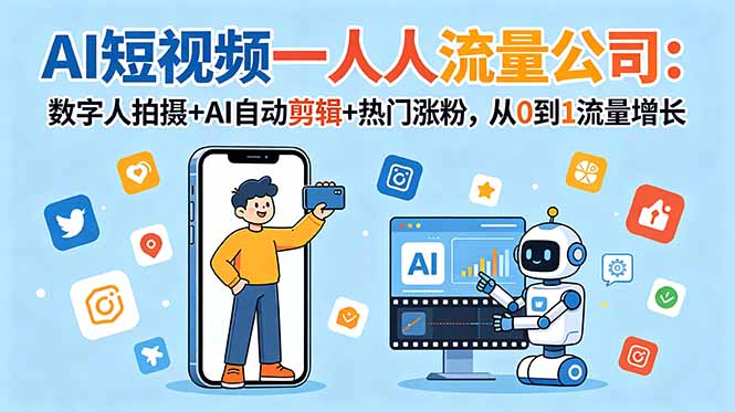 AI短视频一人流量公司:数字人拍摄+AI自动剪辑+热门涨粉,从0到1流量增长-淘金社:轻创终点站