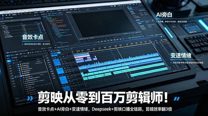 剪映从零到百万剪辑师!音效卡点+AI旁白+变速情绪,Deepseek+剪映口播全链路,剪辑效率翻3倍-淘金社:轻创终点站