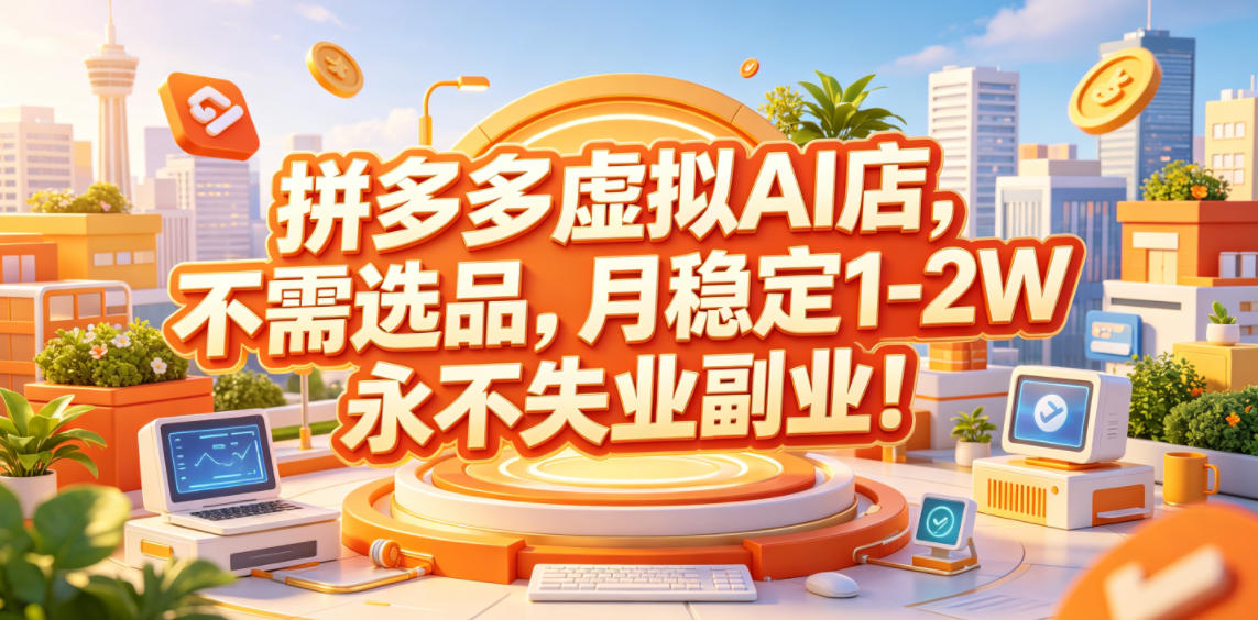拼多多虚拟AI店,不需选品,月稳定1-2W,永不失业副业!【揭秘】-淘金社:轻创终点站