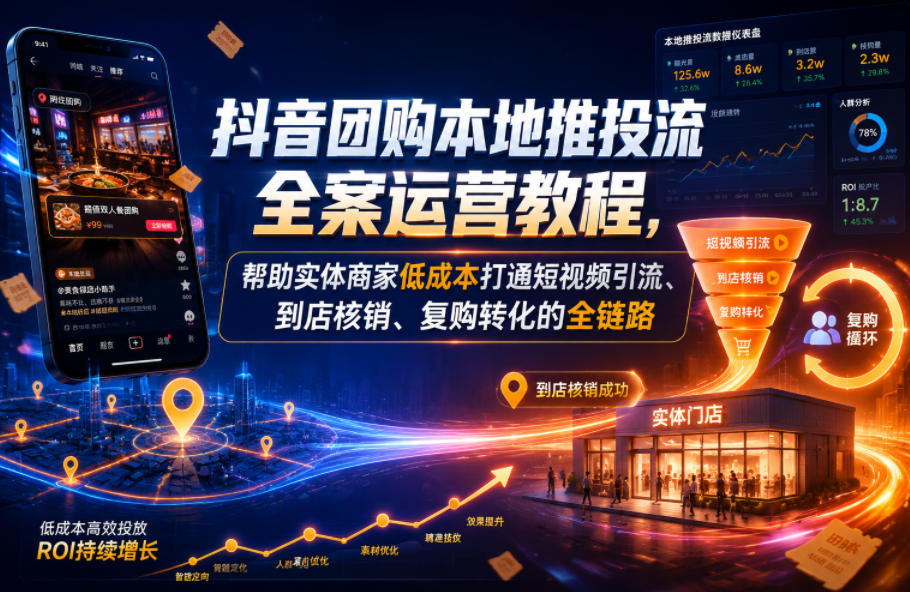 抖音团购本地推投流全案运营教程,帮助实体商家低成本打通短视频引流、到店核销、复购转化的全链路-淘金社:轻创终点站