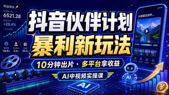 抖音伙伴计划最新玩法,无需配音剪辑,10分钟出一条原创视频,轻松日入三位数-淘金社:轻创终点站
