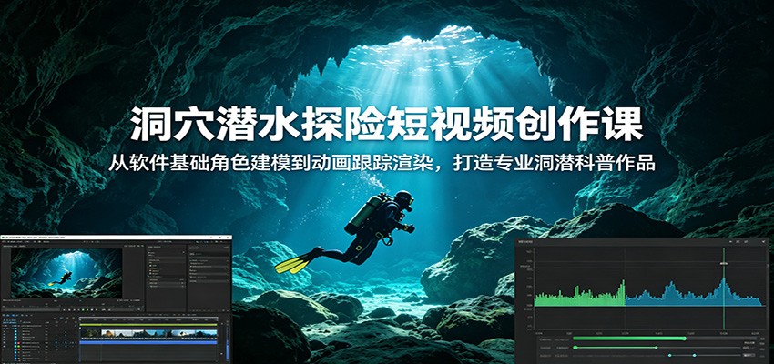 洞穴潜水探险短视频创作课:从软件基础角色建模到动画跟踪渲染,打造专业洞潜科普作品-淘金社:轻创终点站