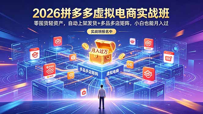 2026拼多多虚拟电商实战班:零囤货轻资产,自动上架发货+多品多店矩阵,小白也能月入过万-淘金社:轻创终点站