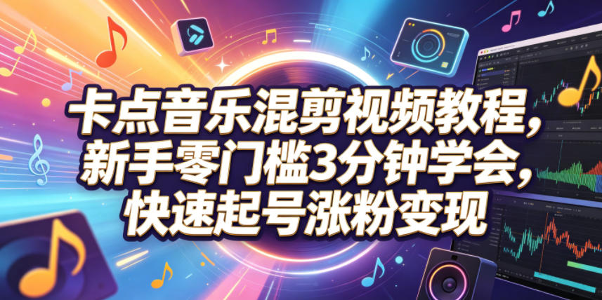 卡点音乐混剪视频教程，新手零门槛3分钟学会，快速起号涨粉变现-淘金社:轻创终点站